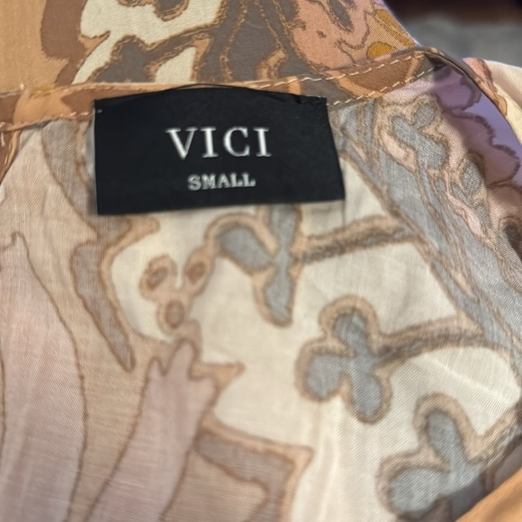 VICI kimono style V-neck natural neutral floral print maxi dress Sz S - Picture 5 of 6